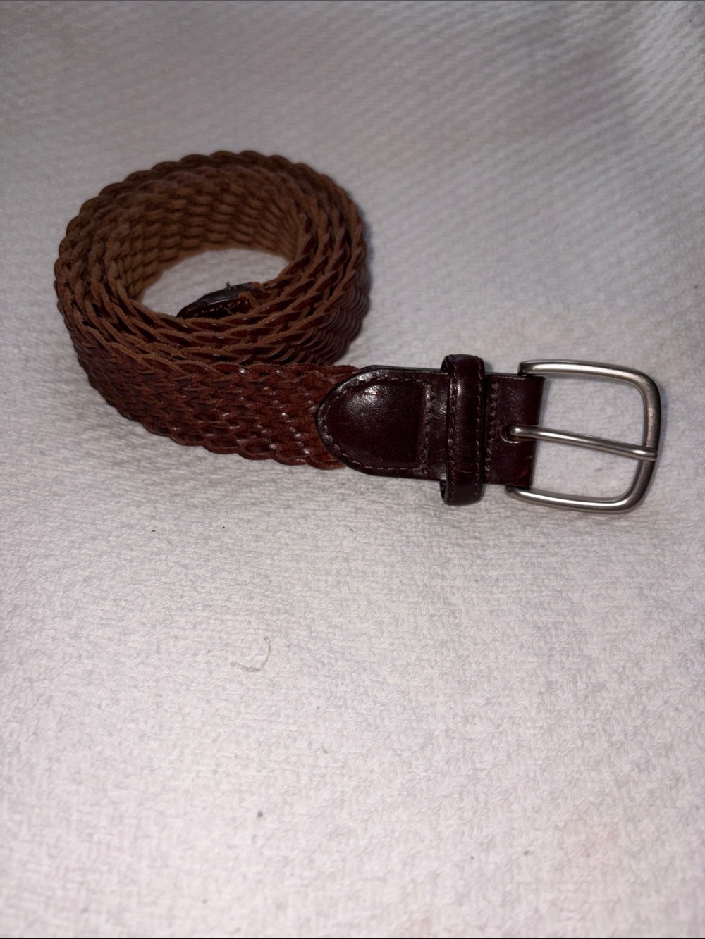 LL BEAN-Vintage Brown Leather Woven Braided Belt 276041 Sz L women